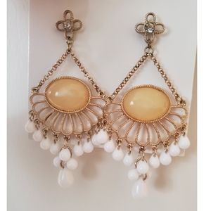 White and Gold Chandelier Earrings